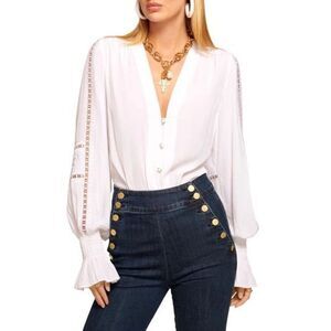 NEW Ramy Brook Women's White Noa Button Front Boho Lightweight Blouse Size Med N